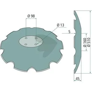 Tallrik Tandad Köckerling 4 fästhål 510x5mm Fri frakt