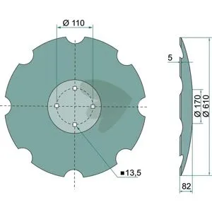 Tallrik tandad 610x5mm 4 fästhål Populär