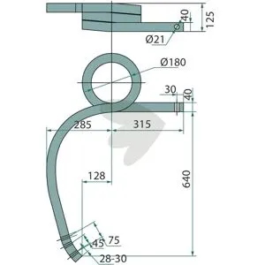 Pinne tung kultivator höger, vriden 640mm hål 13mm Lågt pris