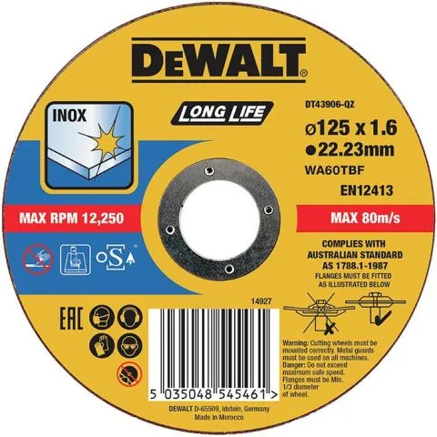 DT43906 Dewalt Kapskiva thin cutting 125 x 1,6 mm Endast denna vecka