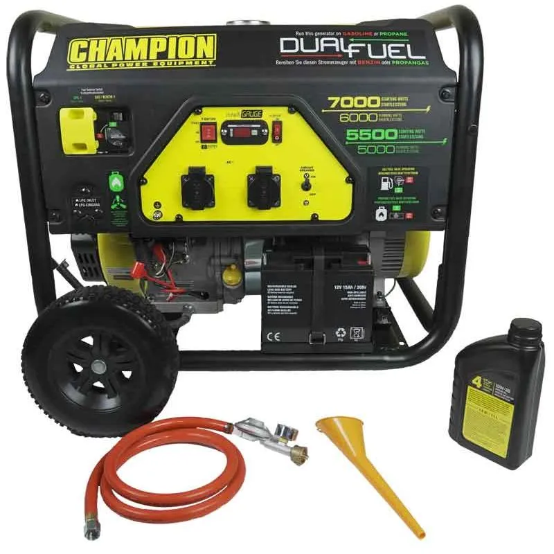Bensin/Gasol Elverk 7000 watt Elverk Dual Fuel med elektrisk start Champion Trygg betalning