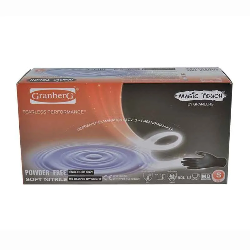 Snabb leverans Nitrilhandske Soft svart Large Magic Touch 100/fp